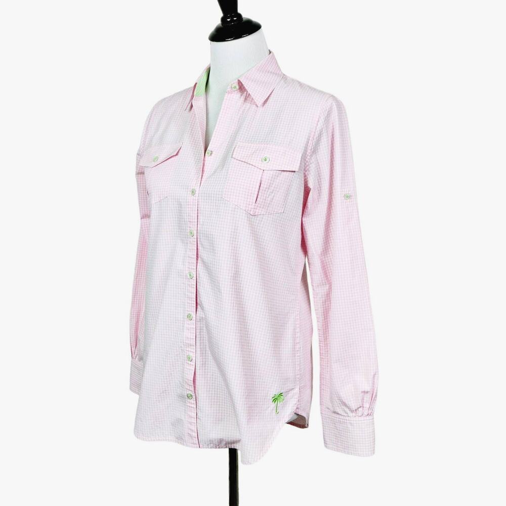 Lilly Pulitzer Size XS Resort Fit Shirt Button Front Gingham Pink White